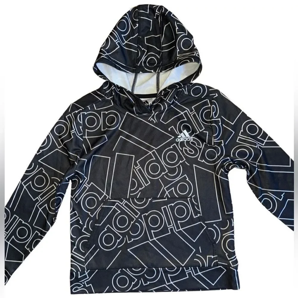 adidas Boys Outline Badge of Sport Hooded Tee - Size Small (8)